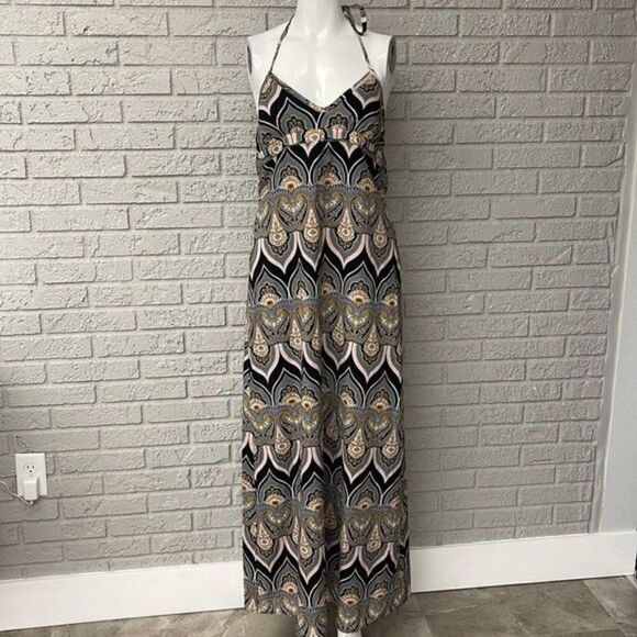 DKNY Jeans Paisley Print Multicolored Halter Maxi Dress Size M - Picture 1 of 7